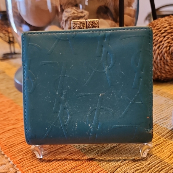 Yves Saint Laurent Teal Embossed Wallet - Picture 3 of 16